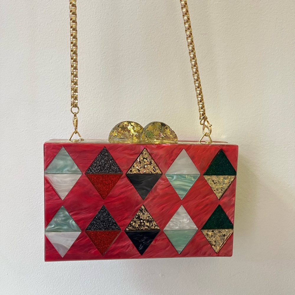 Bari Lynn Harlequin Acrylic Box Clutch Bag - Picture 4 of 11